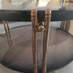 Round Nesting Coffee Table Set with Natural Wood Veneer and Artistic Inlay Details